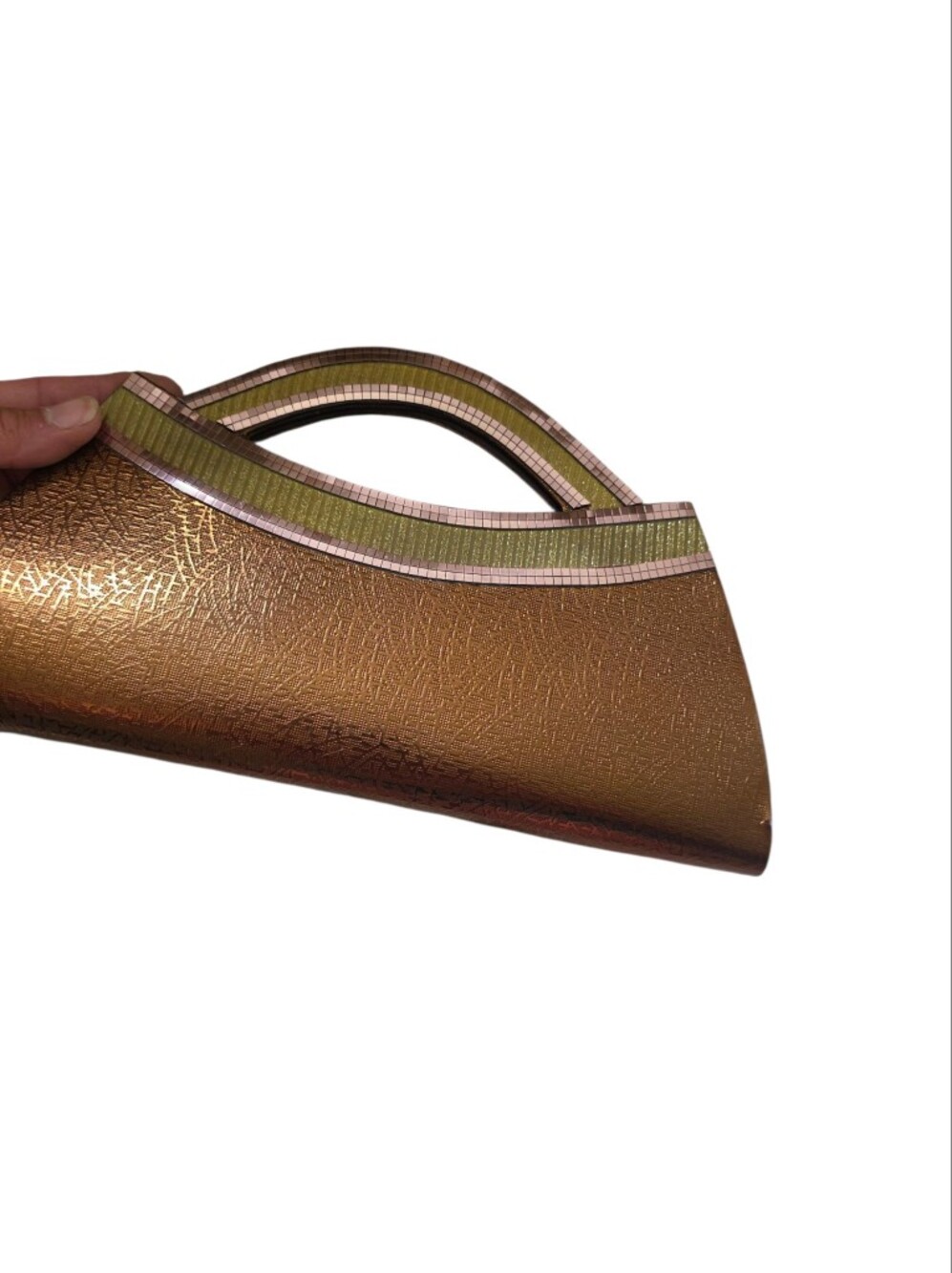 Elegant Brown Metallic Handle Clutch - Picture 2 of 8